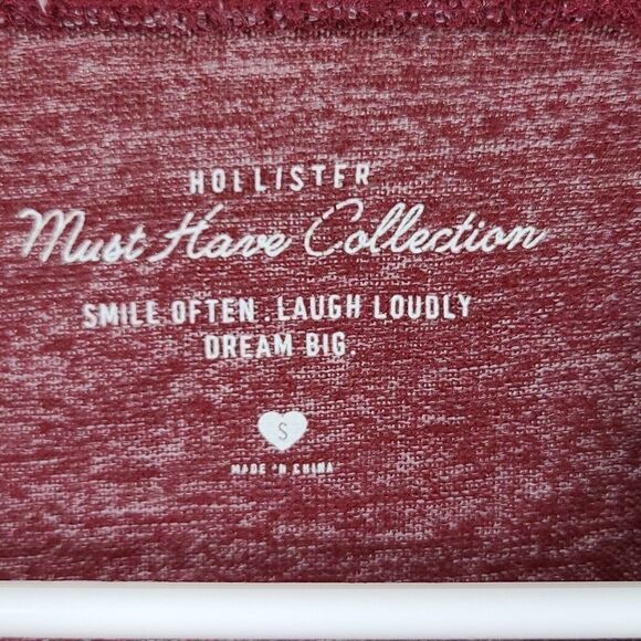 Hollister Must Have Collection Maroon Heather Lace Up Curved Hem Top Soft Tee SM - Picture 5 of 6